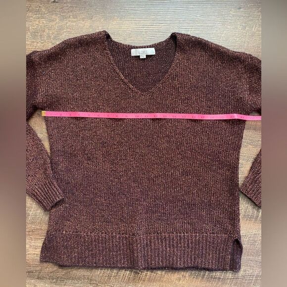 LOFT bronze Brown metallic sheen v-neck sweater sz S chic glitter Party EUC - Picture 9 of 15